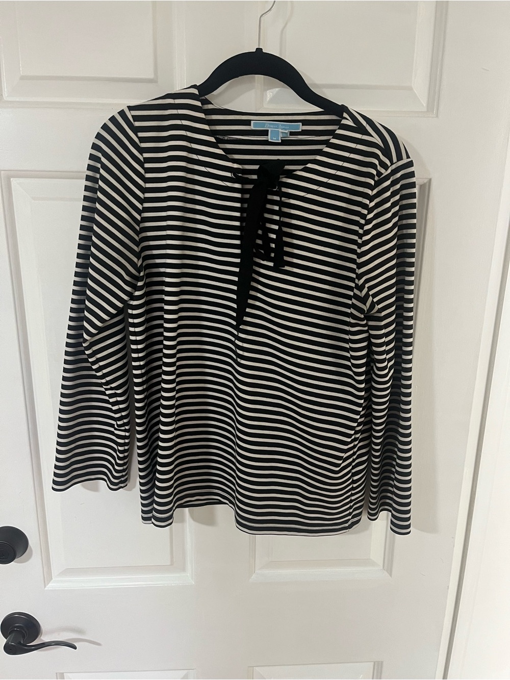 Draper James Black and White Striped Tie-Neck Top